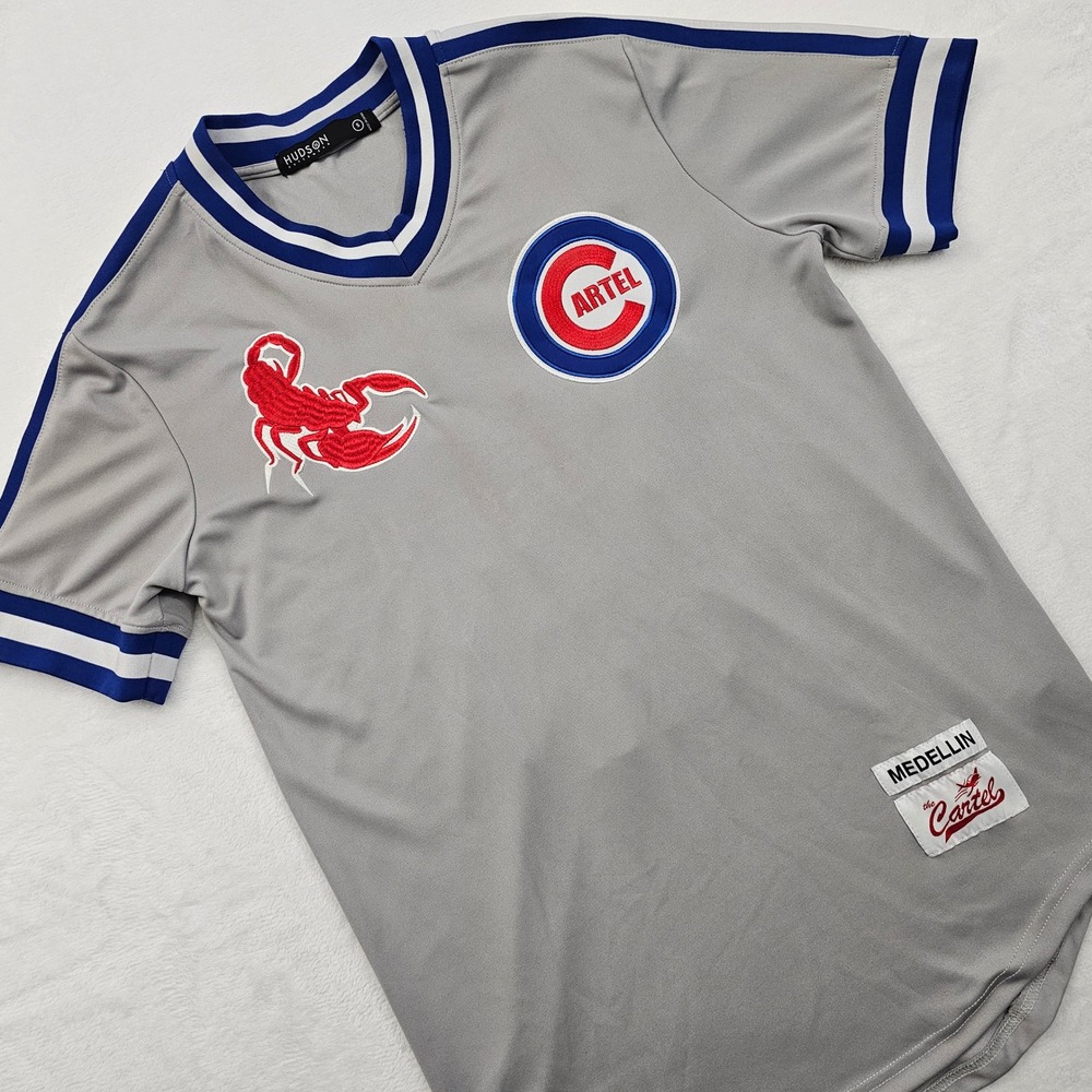 Hudson Outerwear Baseball Jersey Mens S Gray Escobar 5 Medellin Cartel Scorpion